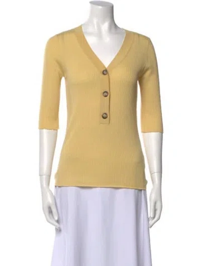 Pre-owned Goop G. Label Virgin Wool V-neck Sweater In Yellow