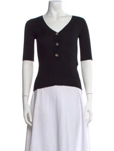 Pre-owned Goop G. Label Virgin Wool V-neck Top In Black