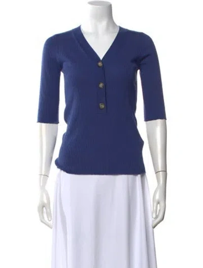 Pre-owned Goop G. Label Virgin Wool V-neck Top In Blue