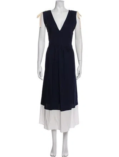 Pre-owned Goop G. Label V-neck Long Dress In Blue