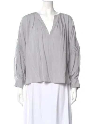 Pre-owned Goop G. Label V-neck Long Sleeve Blouse In Blue