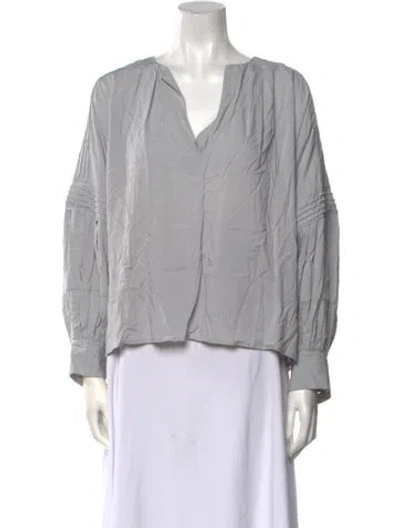 Pre-owned Goop G. Label V-neck Long Sleeve Blouse In Blue