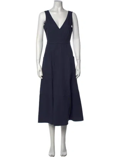 Pre-owned Goop G. Label V-neck Midi Length Dress In Blue