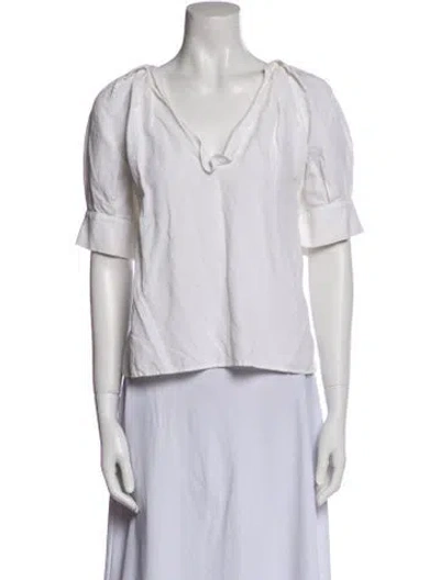 Pre-owned Goop G. Label V-neck Short Sleeve Blouse In White