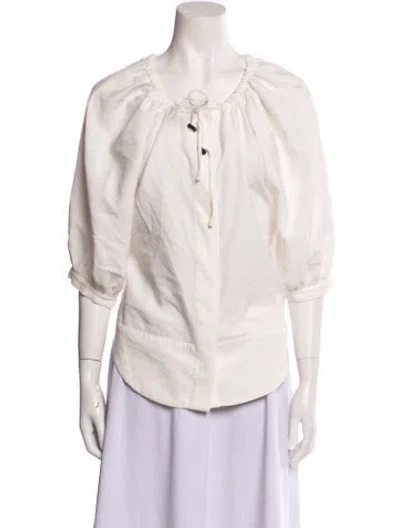 Pre-owned Goop G. Label V-neck Three-quarter Sleeve Blouse In White