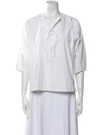 Pre-owned Goop G. Label V-neck Three-quarter Sleeve Blouse In White