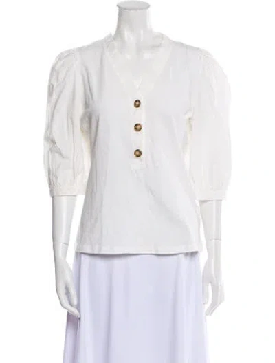 Pre-owned Goop G. Label V-neck Three-quarter Sleeve Polo In White