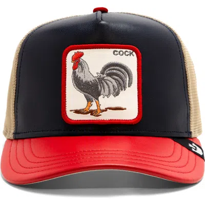 Goorin Bros . Cock Patch Leather & Mesh Snapback Trucker Hat In Navy