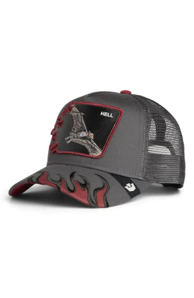 Goorin Bros . Hell Flames Embroidered Patch Trucker Hat In Gray