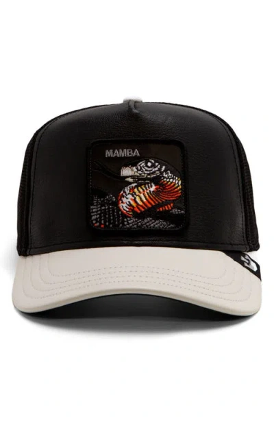 Goorin Bros . Mamba Snake Patch Leather & Mesh Snapback Trucker Hat In Black