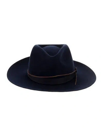 Pre-owned Goorin Bros Merino Wool Leather Trim Fedora In Blue
