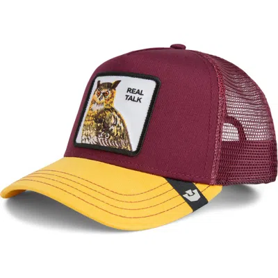 Goorin Bros . Real Talk Owl Patch Snapback Trucker Hat In Burgundy