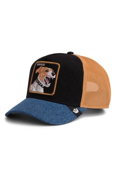 Goorin Bros . Savage Dawg Patch Denim Snapback Trucker Hat In Orange