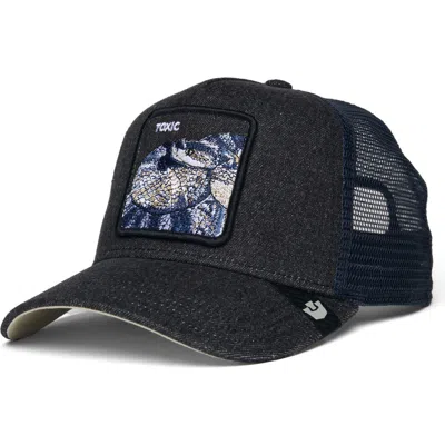 Goorin Bros . Toxic Snake Patch Denim Snapback Trucker Hat In Black