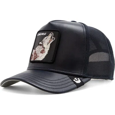 Goorin Bros . Wolf Patch Leather & Mesh Snapback Trucker Hat In Navy