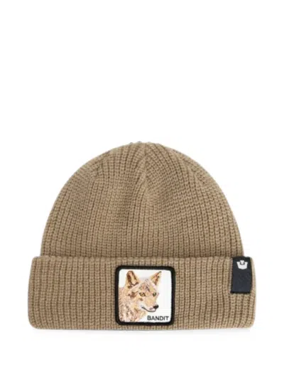Goorin Bros Wolf-patch Ribbed-knit Beanie Hat In Brown