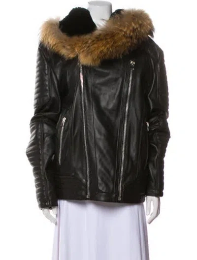 Pre-owned Goose Country Lamb Leather Faux Fur Jacket In Black