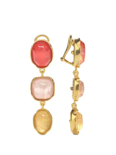 Goossens Cabochon Pendant Clip Earrings In Multi