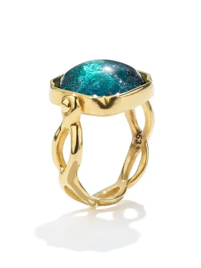 Goossens Eckiger Ring Mit Cabochon In Gold