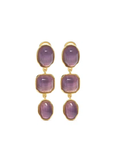 Goossens Cabochons Three Pendants Earrings In Purple