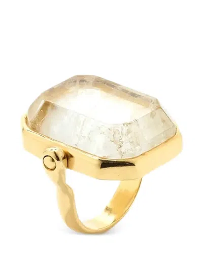 Goossens Large Stones Emerald-cut Rock Crystal Ring In Gold
