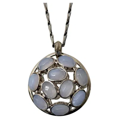 Pre-owned Goossens Paris Chalcedony And Ruthenium Medal Necklace In Multi