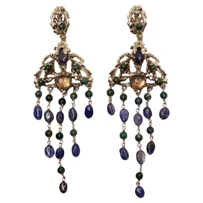 Pre-owned Goossens Paris Goosens Paris Ornate Multicolor Gemstone Dangle Earrings