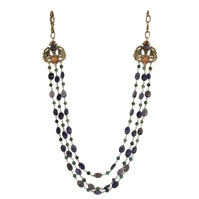 Pre-owned Goossens Paris Iolite And Tinted Rock Crystal Necklace In Gray