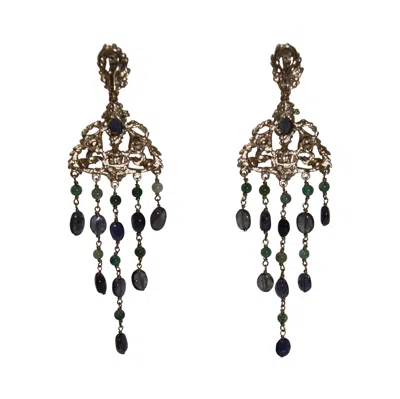 Pre-owned Goossens Paris Iolite Empire Earrings In Black