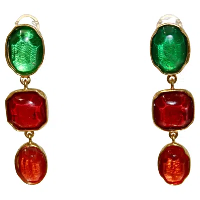 Pre-owned Goossens Paris Triple Cabochons Clip Earrings In Multi