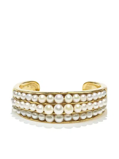 Goossens Pearl-embellished Cuff Bracelet In Gold