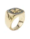 Goossens Talisman Clover Signet Ring In Yellow Gold Tinted Resin Denim Blue