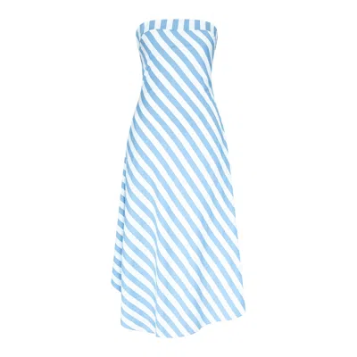 Goreea Women's Asymmetrical Summer Dress With Blue And Wide Stripes