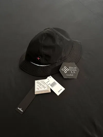 Pre-owned Goretex Stone Island Reversible Black Gore-tex 3l Bucket Hat