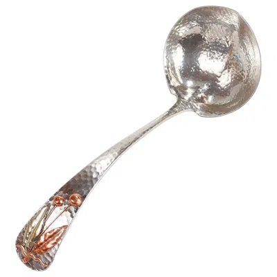 Pre-owned Gorham Antique  Hand-hammered Sterling Silver & Mixed Metals Sauce Ladle In Multi