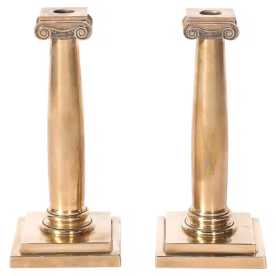 Pre-owned Gorham Art Deco Solid Bronze Plinth Base Corinthian Style Candleholders Signed  In Gold