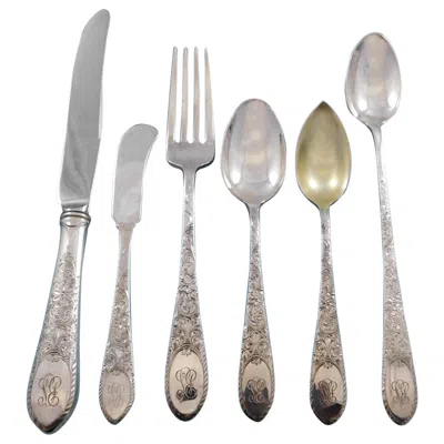 Pre-owned Gorham Colonial Engraved By  Sterling Silver Flatware Set For 12 Service 77 Pcs
