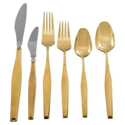 Pre-owned Gorham Golden Damascene By  Sterling Silver Flatware Set Service 48 Pcs Modern In Brown