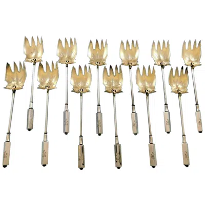 Pre-owned Gorham Isis By  Sterling Silver Flatware Set Of 12 Terrapin Forks Gw Bc In Sand