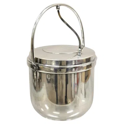 Pre-owned Gorham Mid Century Modern Silver Plated Hinged Lid Ice Bucket W Glass Liner