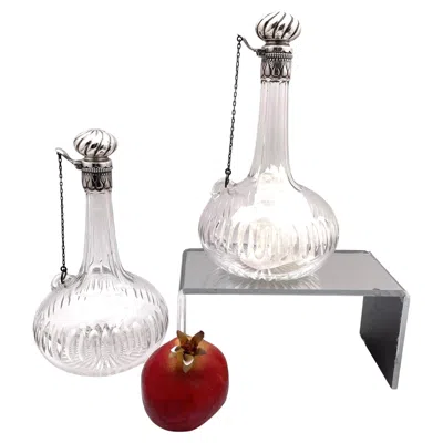 Pre-owned Gorham Pair Of 1887 Sterling Silver Decanters In Rare Moorish/ Moresque Style