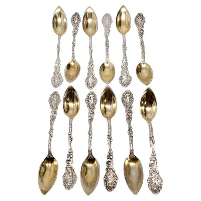 Pre-owned Gorham Set Of 12  Versailles Sterling Silver/gold Wash Bowl Spoons 'monogrammed' In Multi