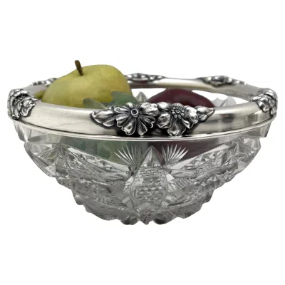 Pre-owned Gorham Sterling Silver Cut Glass 1903 Bowl In Art Nouveau Style