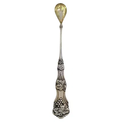 Pre-owned Gorham Sterling Silver Gold Wash Bowl Grapevine Claret Ladle With Monogram In Red