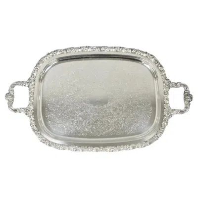 Pre-owned Gorham Vintage  Yc1466 Silver Plated Floral Repousse Bar Serving Tray W Handles