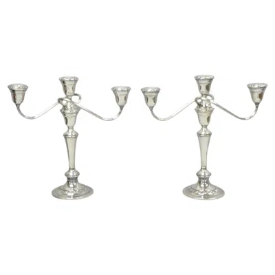 Pre-owned Gorham Vintage  Yc3021 Silver Plated 3 Arm Convertible Candelabra - A Pair