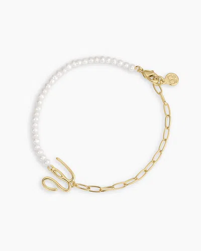 Gorjana Lou Pearl Alphabet Bracelet In 18k Gold Plated