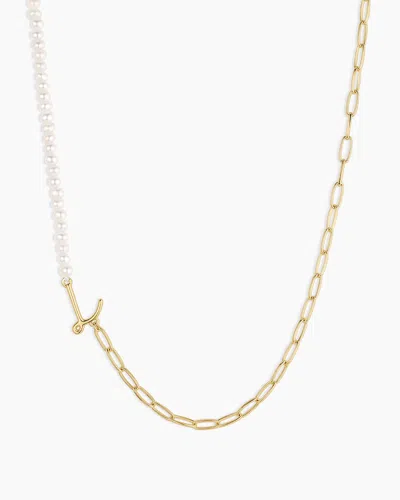 Gorjana Lou Pearl Alphabet Necklace In 18k Gold Plated