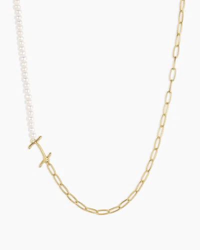 Gorjana Lou Pearl Alphabet Necklace In 18k Gold Plated