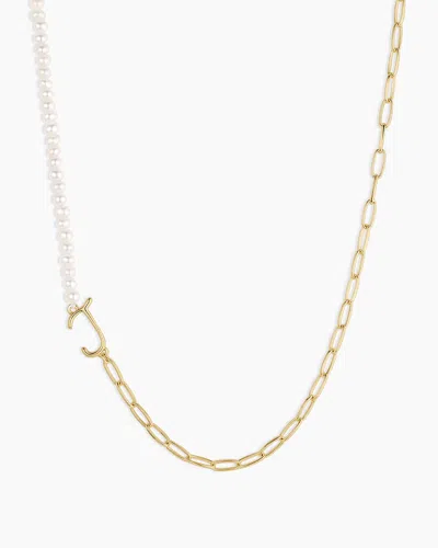 Gorjana Lou Pearl Alphabet Necklace In 18k Gold Plated